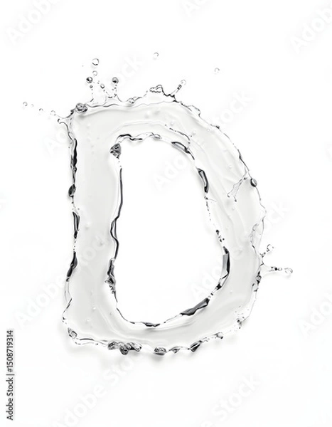 Fototapeta "A watery letter D splashing gracefully against a clean white backdrop", dinamic scene. with white shades
