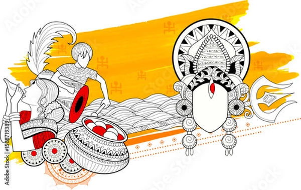 Obraz Goddess Durga in Happy Durga Puja Subh Navratri Indian religious header banner background