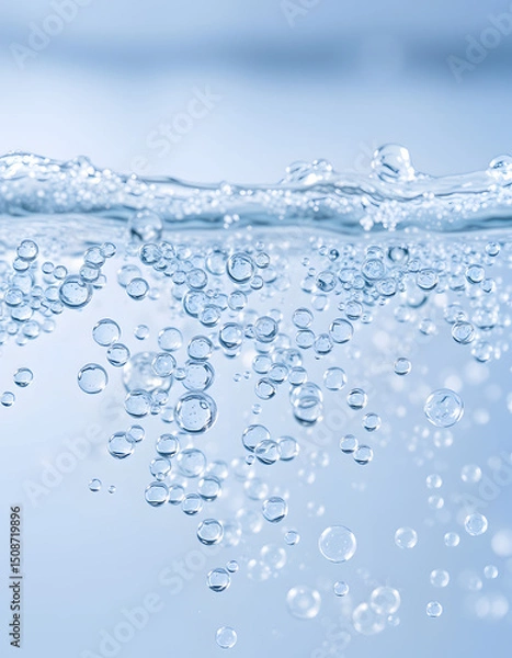 Fototapeta Tiny glistening air pockets trapped in liquid, realistic. with white shades