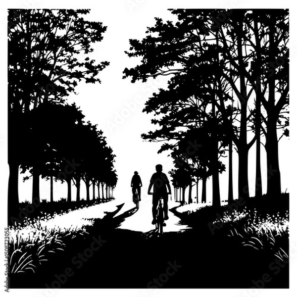 Obraz  Countryside road with tree-lined path and a bicycle