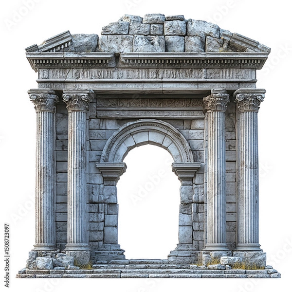 Obraz 3D front view illustration of a Montserrat Abbey Spain monument isolated on a white transparent background