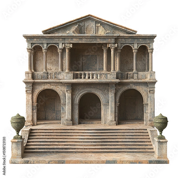 Obraz 3D front view illustration of a Palace of Charles V Spain monument isolated on a white transparent background
