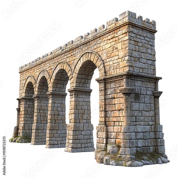 Obraz 3D front view illustration of a Segovia Aqueduct Spain monument isolated on a white transparent background