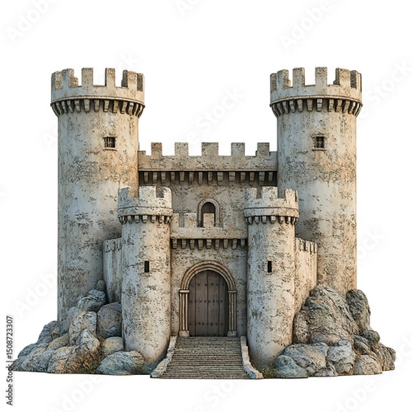 Obraz 3D front view illustration of a Tarifa Castle Spain monument isolated on a white transparent background