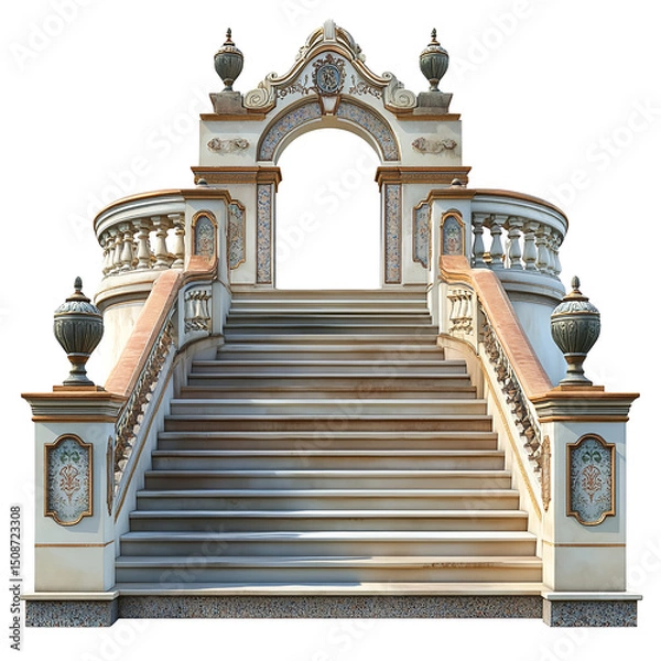 Obraz 3D front view illustration of a Spanish Steps of Madrid Spain monument isolated on a white transparent background