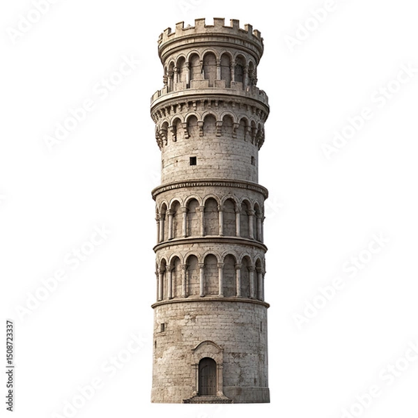 Obraz 3D front view illustration of a The Leaning Tower of Zaragoza Spain monument isolated on a white transparent background