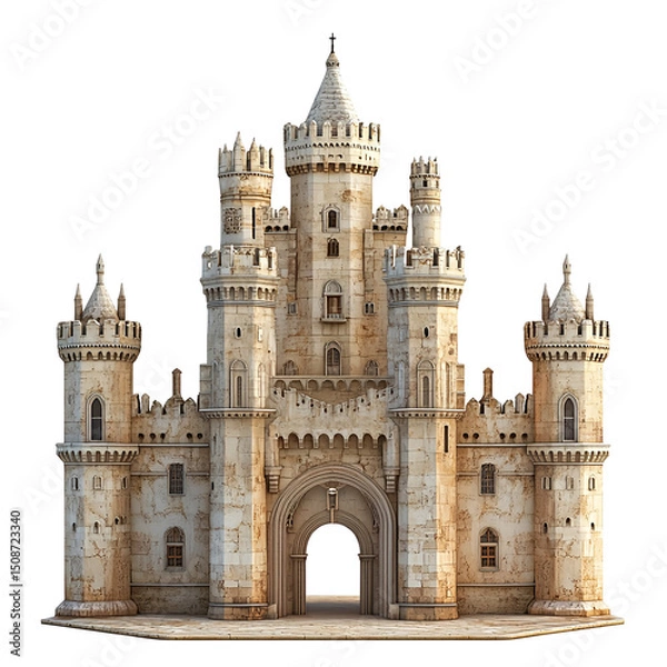 Obraz 3D front view illustration of a The Alcázar of Segovia Spain monument isolated on a white transparent background
