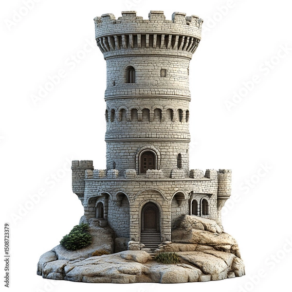 Obraz 3D front view illustration of a Torre de Hércules Spain monument isolated on a white transparent background
