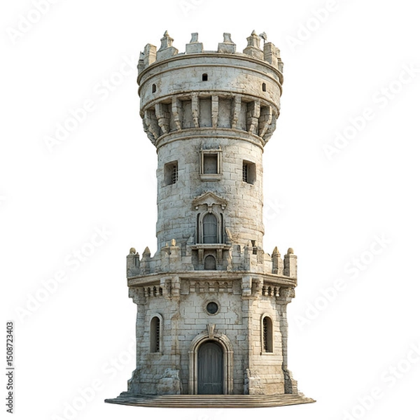 Obraz 3D front view illustration of a Torre del Oro Spain monument isolated on a white transparent background