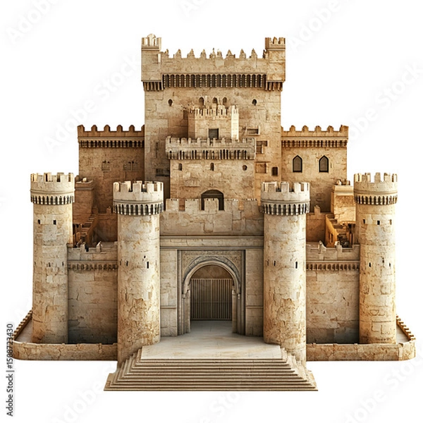 Obraz 3D front view illustration of a Alcazaba of Almeria Spain monument isolated on a white transparent background
