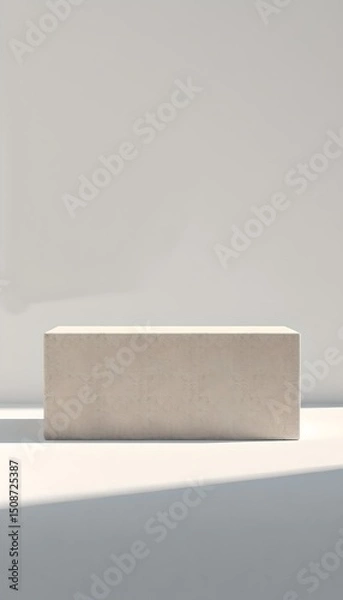 Fototapeta a clean, minimally designed image features a rectangular block placed on a surface against a flat backdrop. the block has a subtly textured surface, appearing almost like plaster or concrete