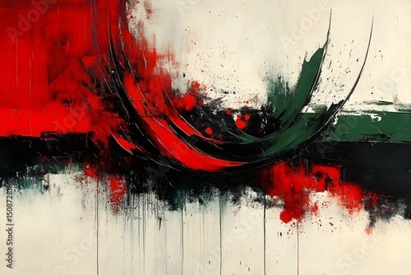 Obraz abstract art with red black green colors, symbolic of freedom and unity