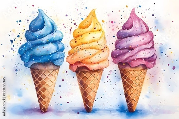 Obraz watercolor ice cream cones in usa colors with confetti