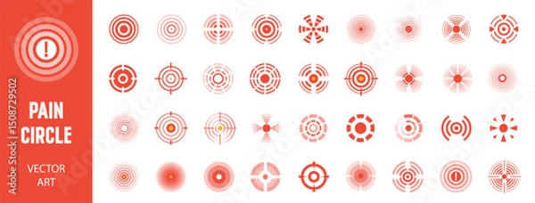 Fototapeta Red pain circles. Pain localization sign and pointings set icon