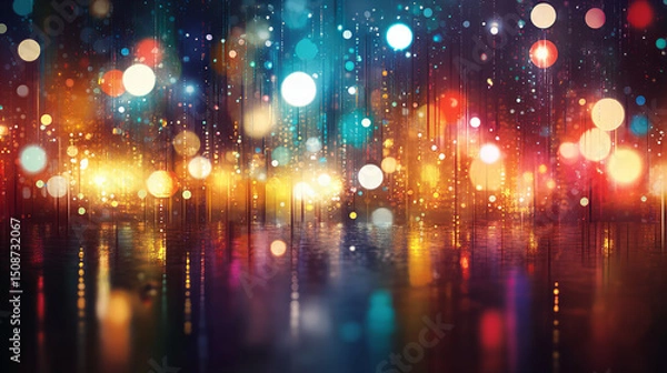 Obraz Immersive Abstract Cityscapes with Neon Light Rain and Reflected Color in Surreal Nighttime Environments

