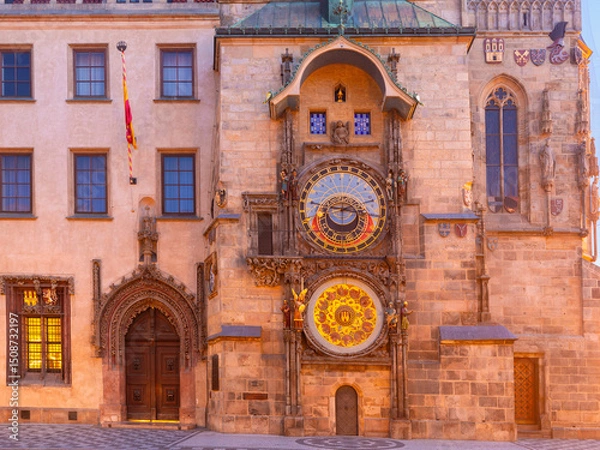 Fototapeta Medieval Astronomical Clock on Old Town Hall at dawn in Prague Czech Republic