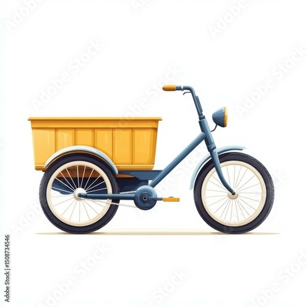 Fototapeta Vintage tricycle with a yellow cargo box displayed in a minimalist style