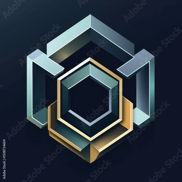 Fototapeta Modern geometric design featuring layered shapes in contrasting colors set against a dark background