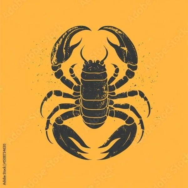 Fototapeta Vintage-style crab illustration with a vibrant yellow background showcasing intricate details of the crustacean