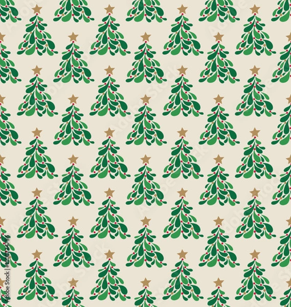 Obraz Seamless Christmas Tree With Star Pattern For Gift Wrap Paper And Fabric Print