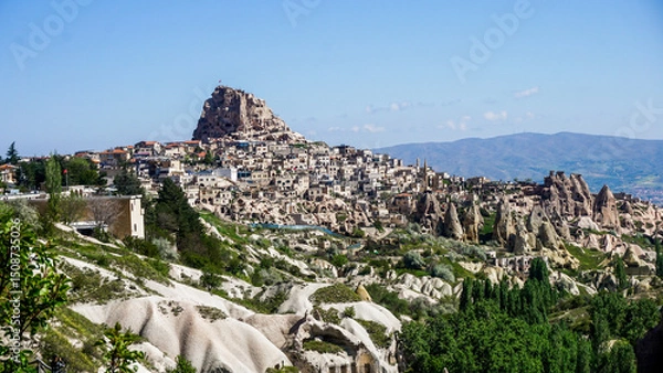 Obraz Panorama of Uchisar Castle in Cappadocia, Turkey. 
