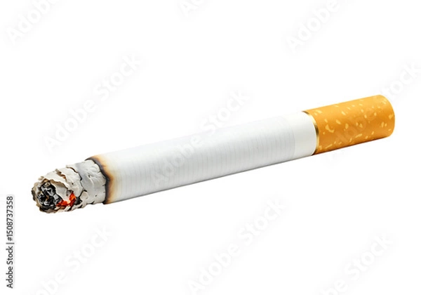 Obraz A lit cigarette Isolated on transparent background depicting smoke addiction and unhealthy habits