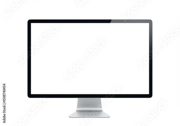 Fototapeta Modern computer monitor with blank white screen on white background, front view