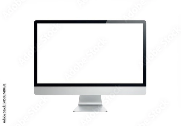 Fototapeta Desktop computer with blank white screen on white background, front view