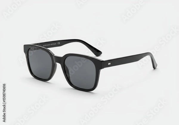 Fototapeta Close-up of black sunglasses with dark lenses on a white background