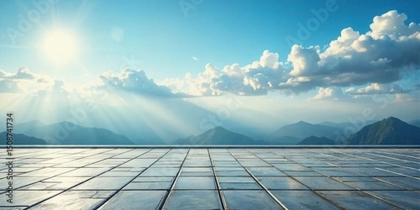 Obraz Sunrise Over Mountain Range with Reflective Tile Floor