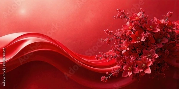 Obraz Red Floral Wave Abstract Background