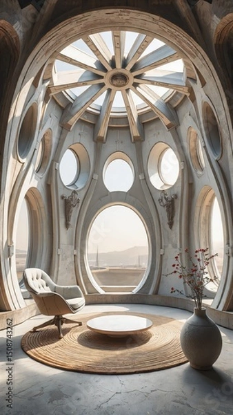 Obraz Modern Interior with Circular Windows and Dome Ceiling