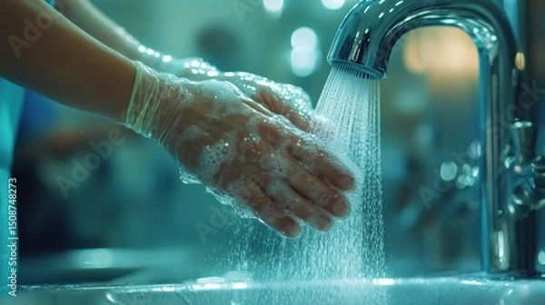 Obraz Washing hands with soap and water