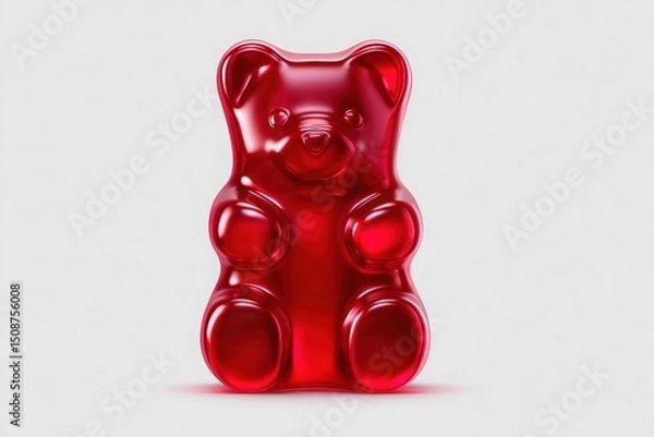 Obraz A large red gummy bear sits upright with a shiny surface, showcasing its distinct features. The bears bright color and soft texture make it inviting, emphasizing a fun and playful design.