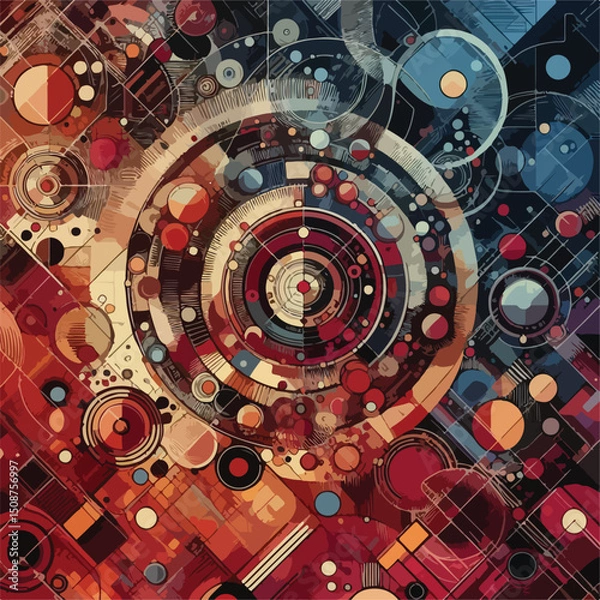 Fototapeta geometric motif with red color and abstract design