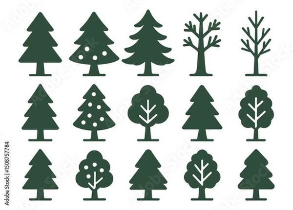 Fototapeta Set of Pine Tree Silhouette Icons – Vector Evergreen Christmas Tree Collection