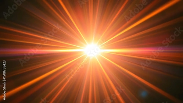 Fototapeta Bright light flare with orange radial sun burst effect and glowing rays
