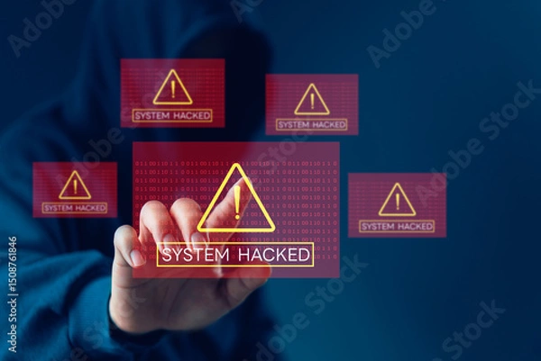 Fototapeta Secure digital system and network defense concept, cybersecurity protection against online threats and data breaches. technology for internet security, data privacy, and information safeguarding.