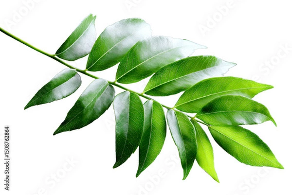 Obraz Green curry leaf branch with lush leaves on clear backdrop