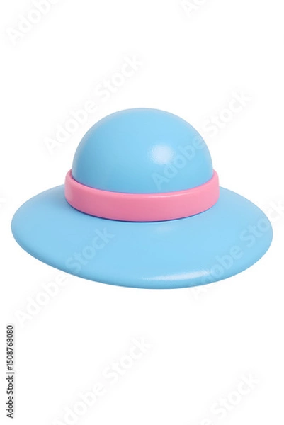 Fototapeta 3D summer beach hat in blue with pink ribbon, fun cartoon icon style on transparent background
