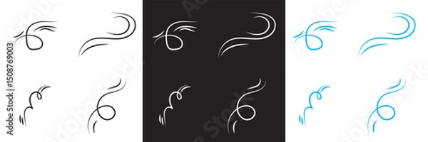 Fototapeta White, black and blue doodle line movement elements featuring abstract lines, swirls, and sketch strokes.  Vector illustration. isolated on white and black background. EPS 10