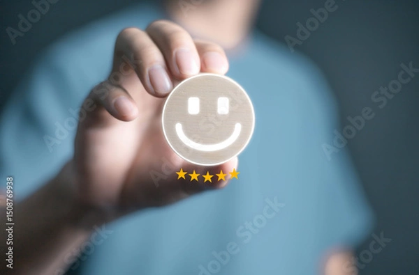 Fototapeta Businesspeople rate their satisfaction and praise the products and excellent service, customer care of employees. to express opinions and give 5 star