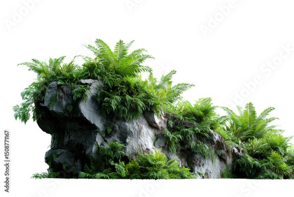 Obraz Rock formation covered with lush ferns in a natural setting