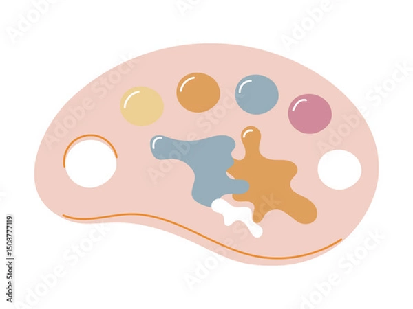 Obraz Vector Illustration of Cute Artist Palette with Colorful Paint Splatters in Pastel Tones. Flat Design Isolated Art Supply Icon for Creative Projects, Kids Education, or Design Tools.