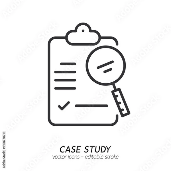 Fototapeta Studying information and facts single icon. Concept of case study, searching business information, analyze of product features vector flat outline icon. Editable stroke