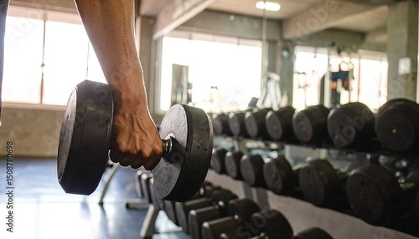 Obraz Strength training moment with chiaroscuro light highlighting sweat and texture on skin