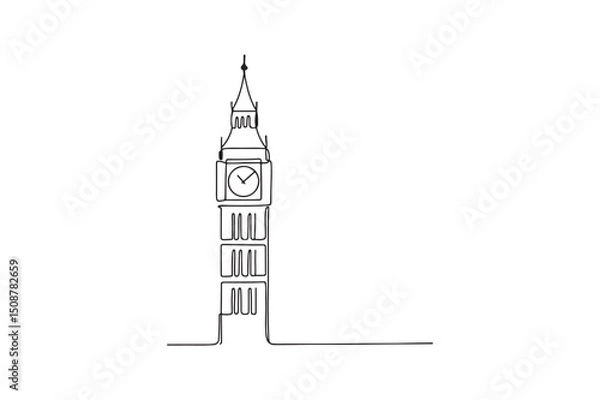 Fototapeta Big Ben continuous one line drawing minimalism design