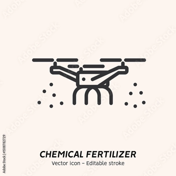 Obraz Plant fertilizer. Fertilizer in fertile soil, drone, farming and agriculture icon set. Concept of fertilizer drone and spreader, vegetable, compost vector flat outline icon. Editable stroke