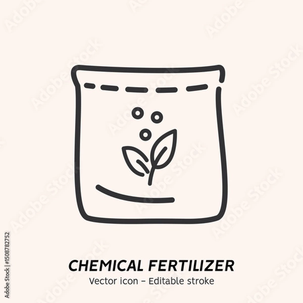 Obraz Plant fertilizer. Fertilizer in fertile soil, fertilizer bag, farming and agriculture icon set. Cocept of fertilizer bag and spreader, vegetable, compost vector flat outline icon. Editable stroke