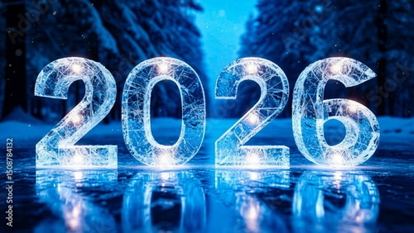 Fototapeta New Year's Eve Christmas figures from large blocks of ice on New Year's Eve 2026